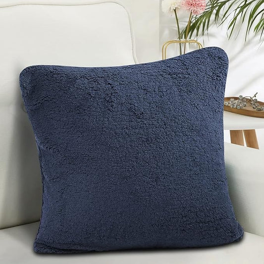 Reafort Ultra Soft Sherpa Euro Sham Pillow Case 26"x26" Replacement with Zipper Closure (Navy, 26"x26" Euro Sham)