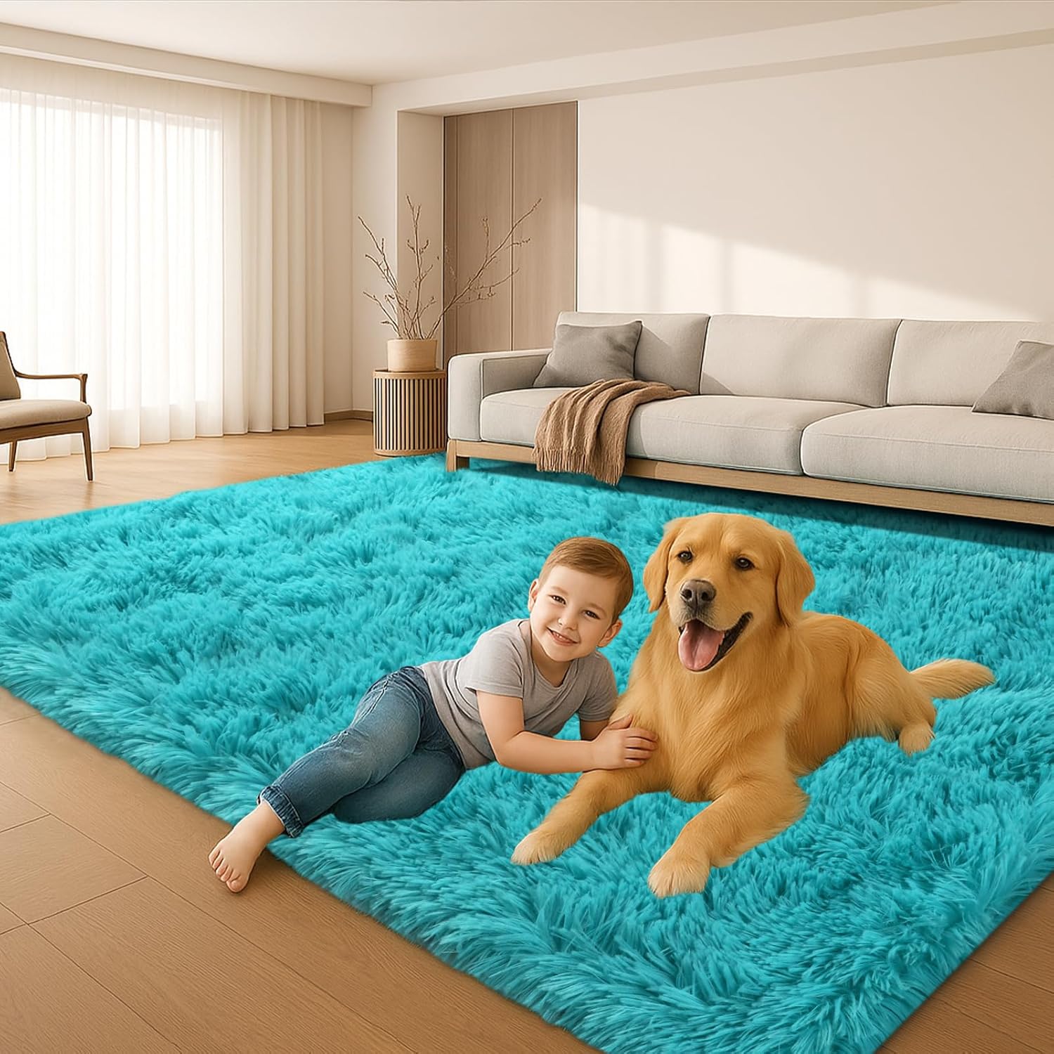 8x10 Area Rugs Living Room, Beige Large Plush Fluffy Bedroom Carpet, Non-Slip Upgraded Indoor Thick Soft Rug, Modern Plush Carpet Suitable for Kids Home Decor Aesthetics Dorm. Dormly