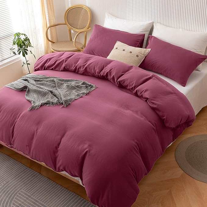 HeimenAogo Egyptian Cotton Duvet Cover Set California King, Ultra Soft and Breathable Comforter Cover with Zipper Closure, High Thread Count Long Staple Cotton Blanket Cover 3pcs, Heather Rose