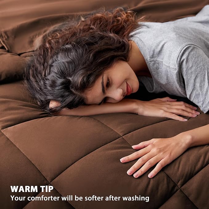 Love's cabin Queen Comforter Set Brown, 7 Pieces Queen Bed in a Bag, All Season Bedding Sets with 1 Comforter, 1 Flat Sheet, 1 Fitted Sheet, 2 Pillowcase and 2 Pillow Sham