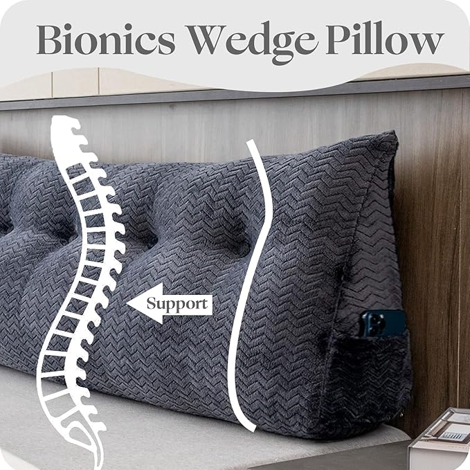 Large Bolster Triangular Headboard Wedge Backrest Positioning Support Bed Rest Reading Pillows Headboard Wedge Pillows for Day Bed with Removable Cover