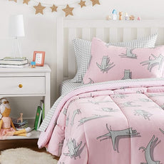 Amazon Basics Kid's Easy Care Microfiber Bed-in-a-Bag 5-Piece Bedding Set, Twin, Pink Cats, Animal Printed