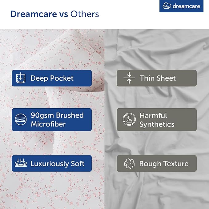 DREAMCARE King Size Sheets - Floral Sheets Bed Set - 4pcs King Sheet - Cooling Bed Sheets - King Size Sheet Sets - Soft & Long Lasting - Floral Blossom DREAMCARE