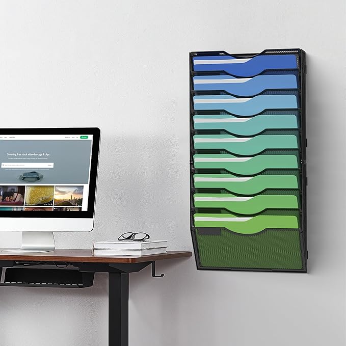 Kuntine.B Wall File Organizer (Black, 10 Tier)