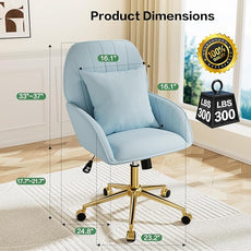 Home Office Desk Chair Comfy with Adjustable Swivel Wheels, Modern Velvet Makeup Vanity Chair with Back & Pillow, Ergonomic Office Chair Computer Task Chair for Living Room, Bedroom, Blue
