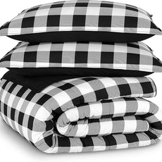 Bare Home Comforter Set - Queen Size - Ultra-Soft - Goose Down Alternative - Premium 1800 Series - Reversible - All Season Warmth (Queen, Chester Buffalo Plaid - White/Black)