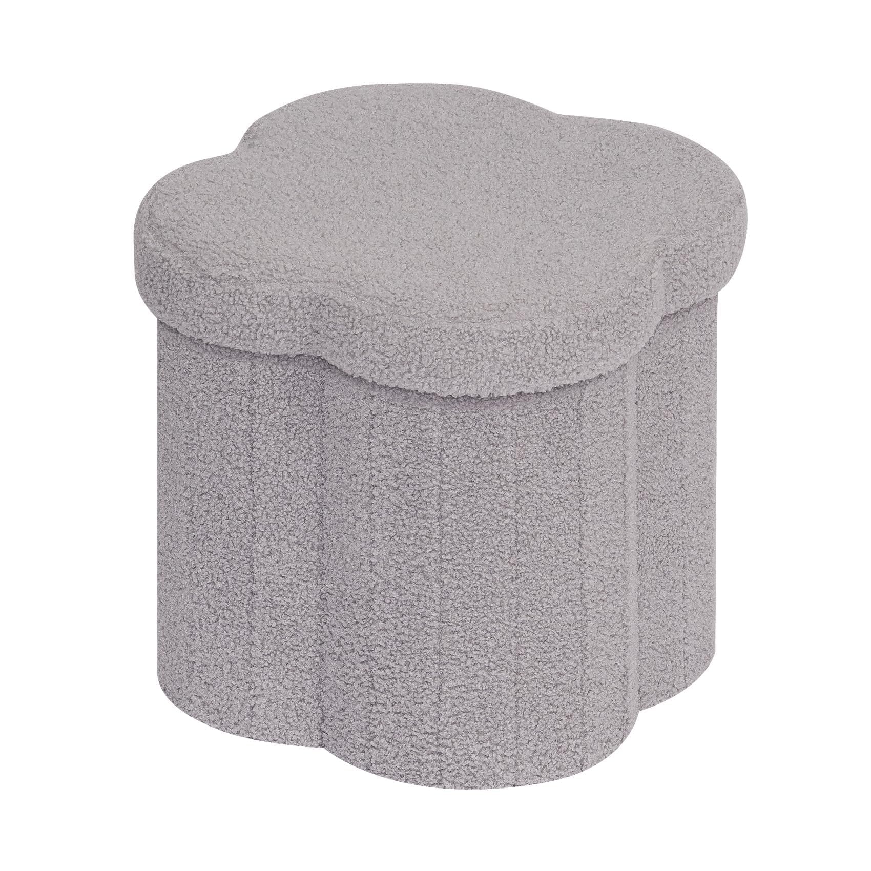 B FSOBEIIALEO Storage Ottoman Cube, Flowers Shaped Ottomans with Storage Foot Stool Footrest for Lving Room, Boucle Ottoman Seat for Dorm Room,Faux Teddy Fur,White 12.6"x12.6"x12.6" Dormly