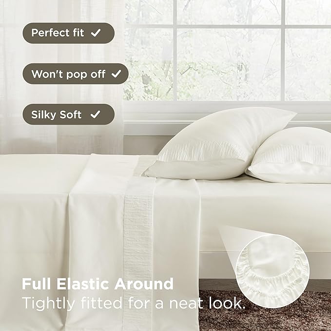 Bedsure Twin Sheets Set - 3 Pieces Soft Twin Bed Sheets - Breathable & Cooling - Hotel Luxury - Easy Care Polyester Microfiber Bedding for Women, Men, Ivory