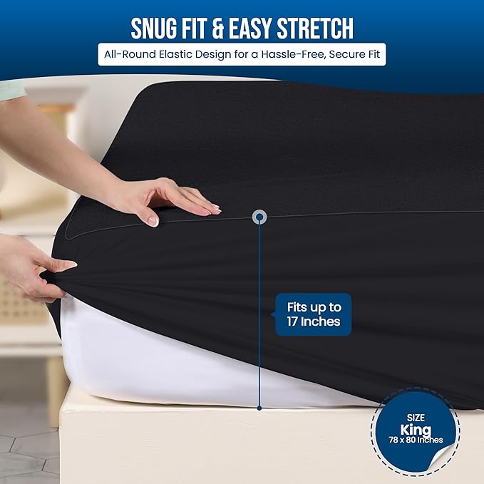 Utopia Bedding Waterproof Mattress Protector King Size, Premium 200 GSM Terry Mattress Cover, Soft & Breathable Bed Cover, Fitted Sheet Style with Stretchable Deep Pockets 17" (Black)