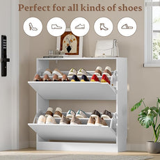 Shoe Cabinet with 2 Flip Drawers, Slim Narrow Shoe Storage Cabinet, Freestanding Shoe Organizer with Adjustable & Removable Shelves, Top Display Shelf for Entryway, Hallway, Foyer, Closet