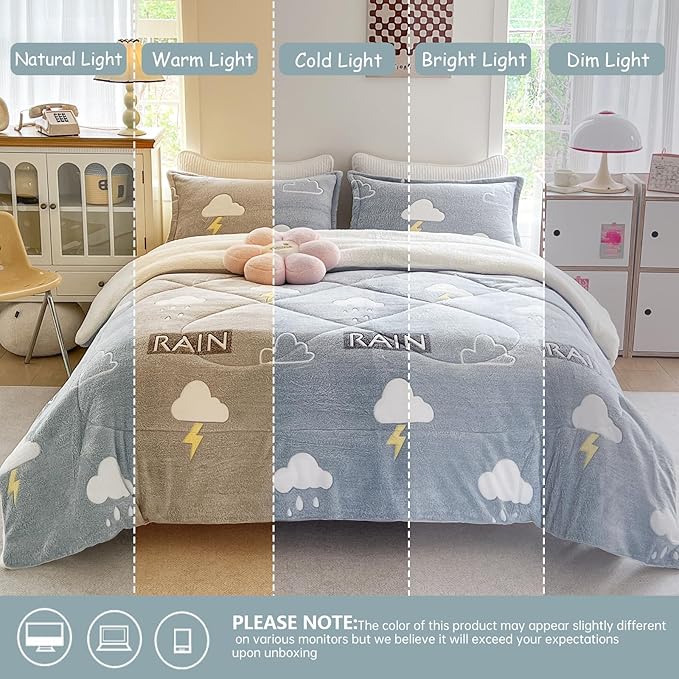 Fleece Comforter Set - 3 Piece Full Size Thick Fluffy Comforters for Her Girls, Plush Cozy Warm, Soft Microfiber Bedding Bedroom Decor Winter (1 Comforter + 2 Pillow Shams)