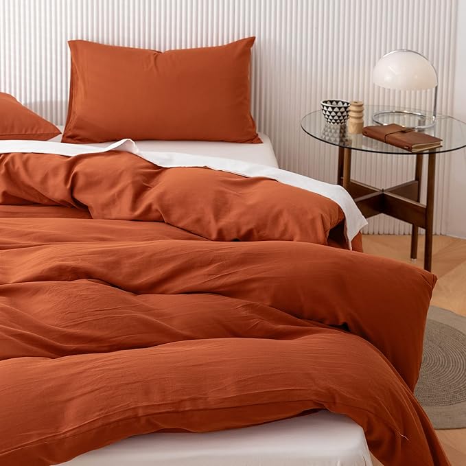 HeimenAogo Egyptian Cotton Duvet Cover Set King, Ultra Soft and Breathable Comforter Cover with Zipper Closure, High Thread Count Long Staple Cotton Blanket Cover 3Pcs (104"×90"), Burnt Orange