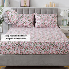 FADFAY Sheets Set Twin Pink Rose Floral Bedding Rustic Peony Flower Bed Sheet Set Vintage Farmhouse Bedding 100% Cotton Ultra Soft Breathable Collection with Deep Pocket Fitted Sheet 4Pcs, Twin Size