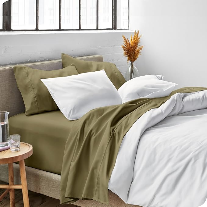Bare Home Ultra-Soft Twin XL Sheet Set - Luxury 1800 - Hydro-Brushed - Deep Pockets - Easy Fit - 3 Piece Set - Bed-ding Sheets & Pillowcases (Twin XL, Olive)