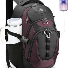 Swissdigital Design Laptop Backpack with USB Charging Port, Travel Backpack Fits 15.6 inches Computer, 31L College School Backpack for Women, Burgundy/Black | SD803-44