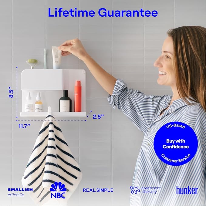 WallShelfie Bedside Wall Organizer & Bedside Shelf, Room Decor, Dorm Room Essential, Floating Bedside Shelf Wall Mount Organizer, Remote Control Holder, RV Accessories, Floating Shelves (White)