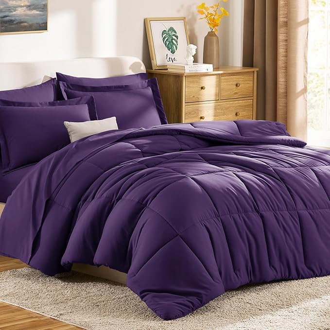 CozyLux King Size Comforter Set Purple - 7 Pieces Bed in a Bag King, Okeo-Tex Certifited Bedding Set, All Season Soft Bed Set with Down Alternative Comforter, Sheets, Pillowcases & Pillow Shams