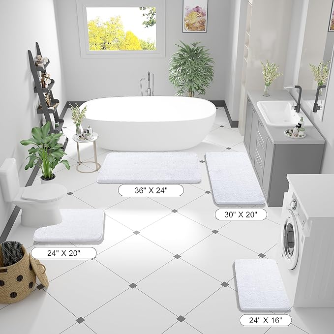 OLANLY Bathroom Rugs 36x24, Extra Soft Absorbent Chenille Bath Rugs, Rubber Backing Quick Dry, Machine Washable Bath Mats for Bathroom Floor, Tub and Shower, Home Decor Accessories, White