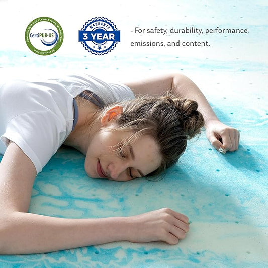 MLILY Twin Mattress Topper 3 Inch Memory Foam Bed with Gel Infusion, Cooling Pad in a Box, CertiPUR-US Certified, 38”x75”, Blue