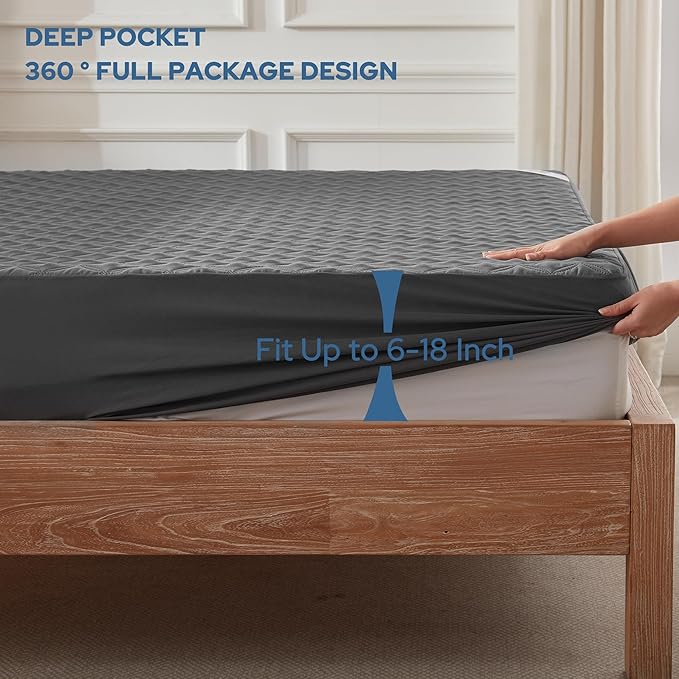 2 Pack Waterproof Mattress Protector, Queen Size Mattress Pad Noiseless with Deep Pocket Fitted for 6"-18", Soft Breathable Dirt-Proof Bed Mattress Cover Washable for Home, Bedroom, Hotel (Gray)