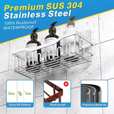 EUDELE 5-Pack Rustproof Stainless Steel Shower Caddy – No Drill Adhesive Bathroom Organizer with Large Capacity, Spacious Shower Shelves for Inside Shower, Kitchen & Home Decor Storage-XL Size