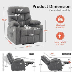 MCombo Power Lift Recliner Chair with Extended Footrest for Elderly People, Fabric 7287/7087 (Dark Gray, Medium)