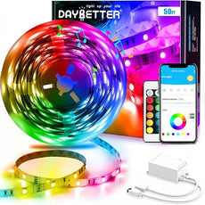 DAYBETTER Led Strip Lights Smart with App Control Remote, 5050 RGB for Bedroom, Music Sync Color Changing for Room Party 50ft