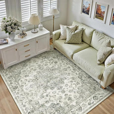 5x7 Washable Neutral Area Rug Green Vintage Living Room Bedroom Carpet Non-Slip Soft Low Pile Floral Indoor Throw Rug for Dining Room Entryway Office