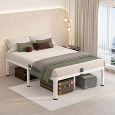 MAF 20 Inch Full Size Bed Frame White with Round Corner Legs Mattress Slide Stopper No Box Spring Needed Heavy Duty Metal Platform Bed Frames Under-Bed Storage Space, 3000 LBS Steel Slats Support
