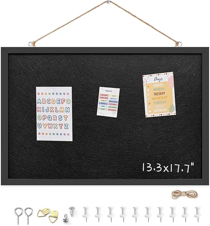 13.3x17.7 Inch Cork Board for Wall Hanging with Linen, Bulletin Board with Push Pins, Mounted Memo Message Board for Home Office Decor, Dorm Room Essentials, Classroom Organization