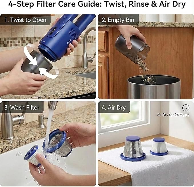 Handheld Vacuum Cordless, 5-in-1 Car Vacuum Portable Cordless 30 Mins Rapid Rechargeable Hand Vacuum Brushless Motor 19000Pa Strong Suction, Dust Busters for Car Home with 4 Nozzles, Blue