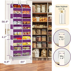 Over The Door Organizer 5 Tiers, Extra Large Behind Door Storage of 10 Compartments, 80 lbs Weight Capacity Hanging Storage Organizer with Clear Window Kids Toys,Shoes,Diapers,Room Storage,Purple