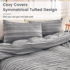 NEXHOME PRO Duvet Cover Queen Size, Grey 3 Pieces Boho Tufted Duvet Cover Set, Soft and Lightweight Microfiber Comforter Cover Set for All Season (Grey Queen, 90 x 90)-No Comforter