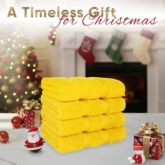 American Soft Linen Luxury Washcloths for Bathroom, 600 GSM 100% Cotton 4 Piece Turkish Wash Cloth Set, 13x13 in Soft Rags for Body and Face, Yellow Washcloths