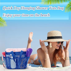 Hillban 4 Pcs Mesh Shower Caddy Portable Large Quick Dry Shower Caddy Basket with Deeper 8 Pockets and 2 Handles Hanging Bag for College Dorm Room(Navy Blue)