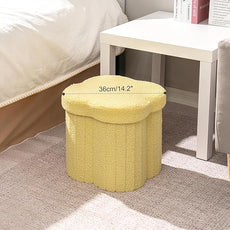 B FSOBEIIALEO Storage Ottoman Cube, Flowers Shaped Ottomans with Storage Foot Stool Footrest for Lving Room, Boucle Ottoman Seat for Dorm Room,Faux Teddy Fur, Yellow 12.6