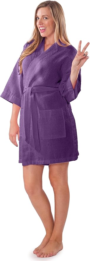 Turquaz Lightweight Short Robes For Women Waffle Kimono Bathrobe - Soft, Fast-Drying, Long-Lasting Cotton Blend