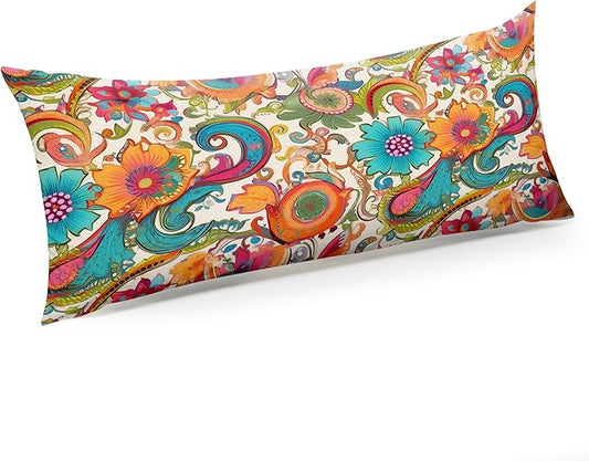 Microfiber Body Pillow Cover with Hidden Zipper,Comfortable Fabric,Floral Print Pattern Body Pillow Case,Lightweight and Breathable,The Size is 20 "X 54"(09-Bohemian Flower)