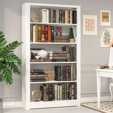 White Bookshelf, 5 Tier Tall Bookshelf, Metal Bookshelves and Bookcases with Adjustable Shelves, Large Bookshelf Open Display Shelves with for Study, Office, Corner (69