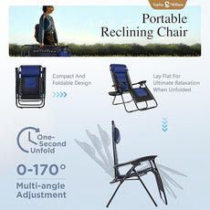 Sophia & Willliam Zero Gravity Chair Set of 2, Reclining Folding Chair with Free Cup Holder (Blue)