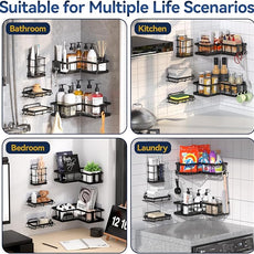 YASONIC Corner Shower Caddy, 5-Pack Adhesive Rustproof Stainless Steel Shower Organizer with Soap Holder, No Drilling Shower Shelf for Inside Shower, Dorm, Renters, Black