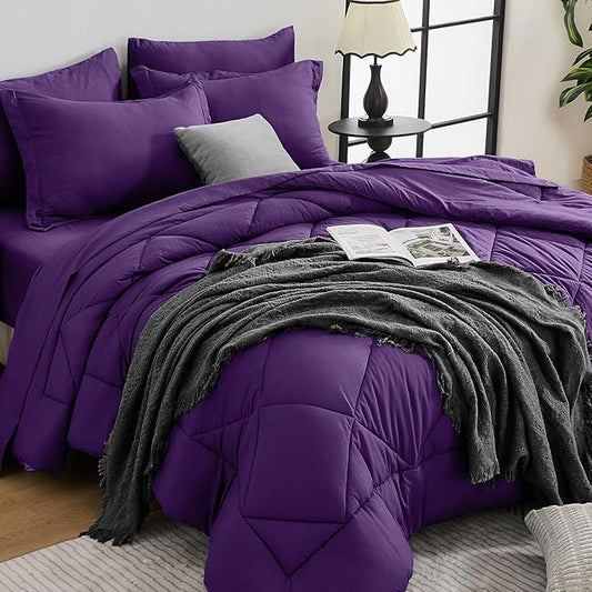 HEVUMYI Purple Full Comforter Set - 7-Piece All Season Bed in a Bag Full, Ultra Soft Bedding Set with Comforter, Flat Sheet, Fitted Sheet, Pillowcases, Pillow Shams