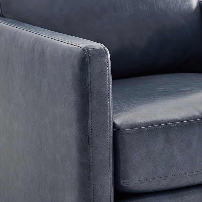 CHITA Swivel Accent Chair, Faux Leather FSC Certified Mid Century Modern Arm Chair for Living Room and Bedroom, Fully Assembled, Navy Blue