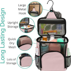 College Dorm Room Essentials for Girls - Original Shower Caddy Dorm - Portable, Durable, Roomy, Foldable Water Resistant Shower Bag in Light Pink with Metal Hook for Hanging (Blush Pink)