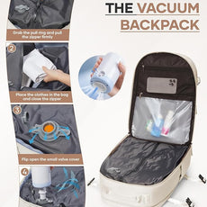 Vacuum Backpack Travel with Pump, Expandable Travel Backpack with Vacuum System, Vacuum Compression Bags Personal Item Carry On Suitcase Luggage Flight Approved Backpacks for Women Men, Beige
