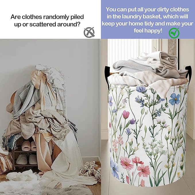 Laundry Basket,Retro Lavender Large Canvas Fabric Lightweight Storage Hamper Organizer Dirty Clothes Collapsible Waterproof for College Dorms,Bathroom