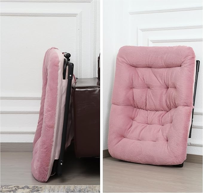 Comfy Saucer Chair for Adults, Soft Faux Fur Bedroom Chair, Accent Dorm Chairs, Flexible Living Room Reading Chairs, Oversized Folding Lounge Seat for Teens, X-Large, Dusky Pink