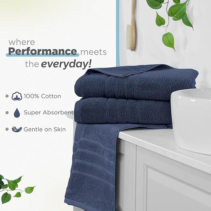 Martex 2-Pack Ultimate Performance Bath Sheet Set – 100% Cotton – 33” x 65” – Extra Large Bath Towels – Versatile – Low-Linting – Supersoft Bathroom Set – Super Absorbent – Easy Care – Estate Blue