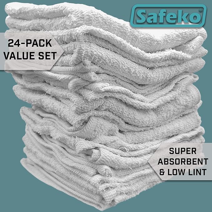 Cotton Terry Towels – 100% Cotton, 14” x 17”, Super Absorbent & Machine Washable – 24 Pack