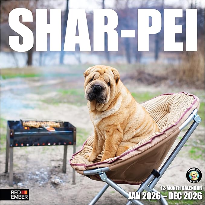 RED EMBER Shar-Pei 2026 Wall Calendar 12 Month | 12" x 24" Open | Thick & Sturdy Paper | Holiday Gift | Cute Puppy Dog Calendar 2026